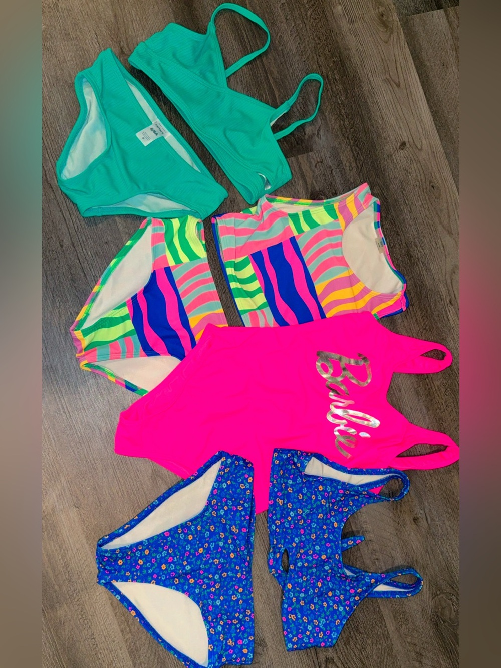 Old Navy Neon Multi & Royal Blue, Pink Barbie, Teal Carter Girls Swim Bundle